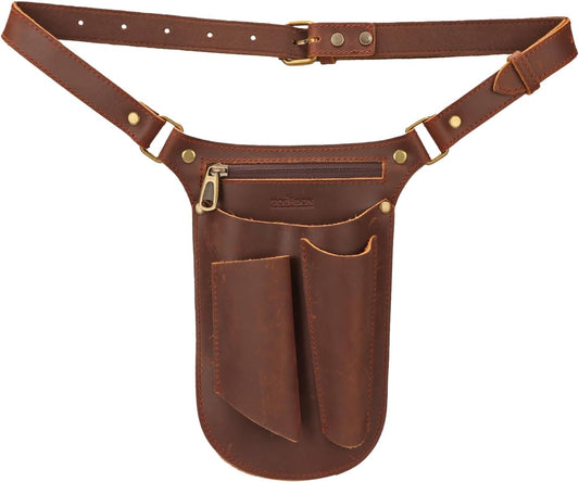 Tourbon Leather Gardening Belt Florist Tool Bag Gardener Holster Waist Pouch Electrician Carpenter Organizer Kit with 4 Pockets Up to 44"", Brown