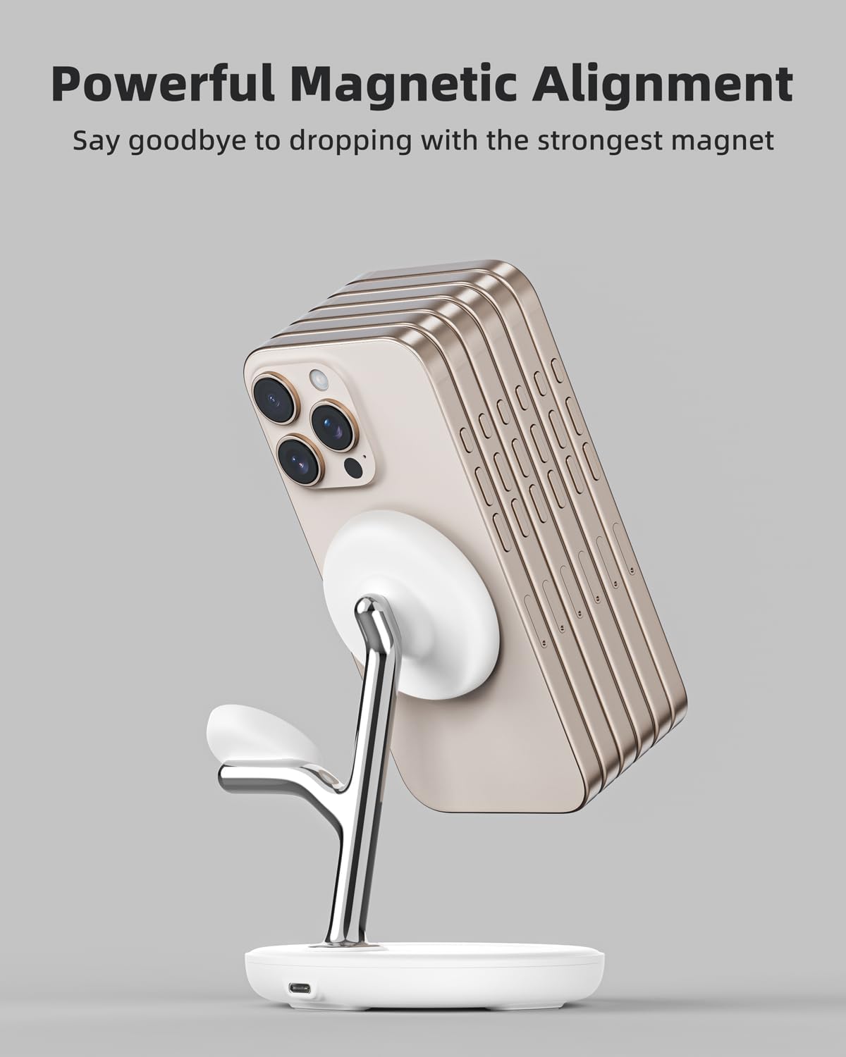 3 in 1 Magnetic Wireless Charger Stand for Apple Devices, TRIBONE Fast Charging Station for iPhone 16/15/14/13/12 Series, Apple Watch, Airpods (White)