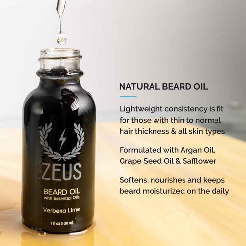 ZEUS Everyday Beard Kit for Men, Facial Hair Shampoo, Conditioner, Oil, Balm & Tin Gift Box, Premium Beard Care & Grooming Set (Made in USA) Sandalwood