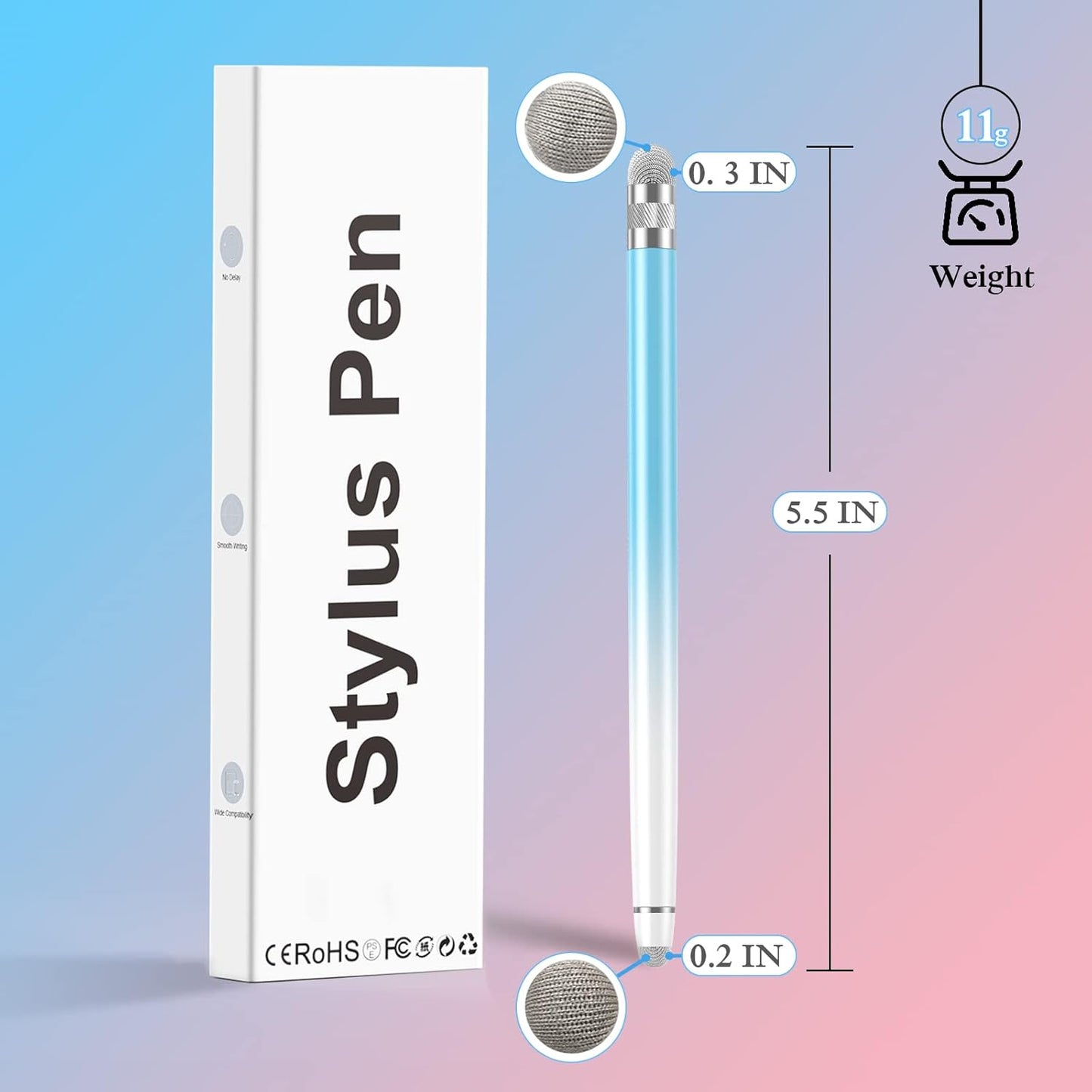 2PCS Stylus Pens for Touch Screens, Stylus Pen for iPhone/iPad/Tablet Android/Microsoft Surface, Compatible with All Touch Screens(White Pink/White Blue)