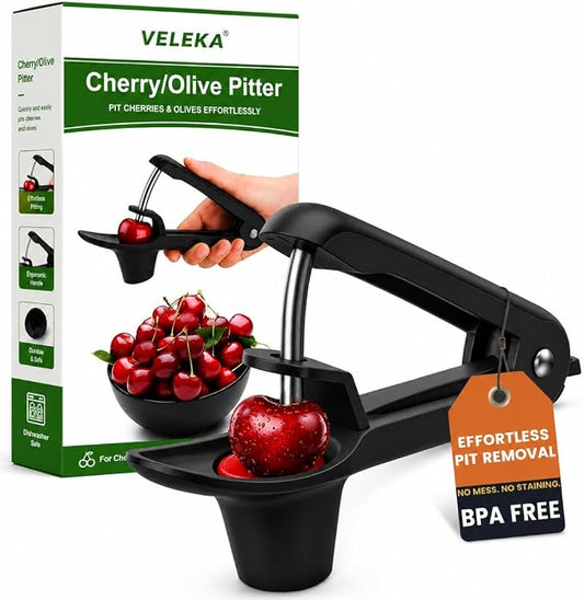 Cherry Pitter, Easy Pitting Cherry Stoner, Stainless Steel Cherries Corer Pitter Tool w/Silicone Cup, Safety Lock Design, Cherry Pit Remover Pitter for Quick, Mess-Free Pitting, Dishwasher Safe