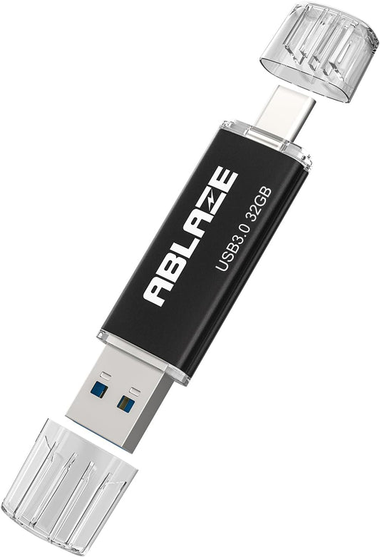 ABLAZE Type C Flash Drive 32GB, Dual USB 3.0+ USB C Flash Drive Compatible with iPhone 16/15,Android Smartphone,Computer,Tablet Mac Laptop