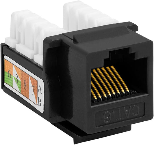 Cmple - Cat6 Keystone Jack Insert Punch Down RJ45 Connectors RJ45 90 Degree Female for Wall Plates, Patch Panels, Patch Cables, Ethernet Cables - Black