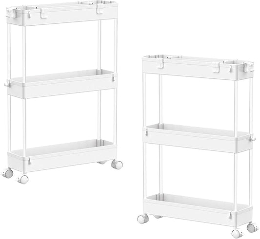 SPACELEAD 2-piece Set Slim Storage Cart 3 Tier,Bathroom Organizer Rolling Utility,Mobile Shelving Unit Slide Out for Office, Kitchen, Laundry Room & Narrow Places