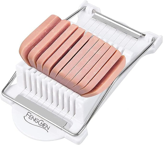 FENGCHEN Spam Slicer, Easy Luncheon Meat Cutter with Stainless Wires, Multi-purpose Soft Food Cutter for Luncheon Meat, Fruit of Kitchen Home Use, Durable and Rust Resistant Food Prep Accessory,White