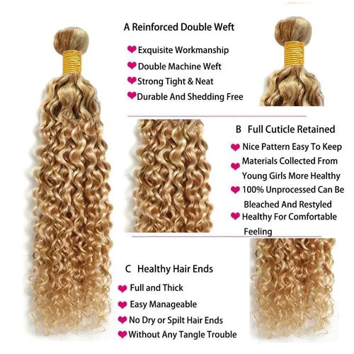 Giginger P27/613 Blonde Jerry Curly Human Hair Bundles 24 26 28 Inch Highlight Honey Blonde Jerry Curly Bundles 100% Unprocessed Raw Quick Weave Hair for Black Women