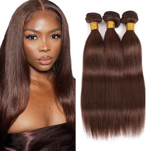 Giginger Brazilian Human Hair Bundles 24 26 28 Inch Chocolate Brown Straight Human Hair Bundles Brazilian Unprocessed Virgin Quick Weave Hair for Black Women