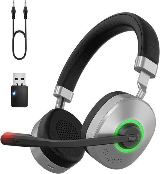 Wireless Headset, Bluetooth Headset with Microphone, AI Noise Cancelling Mic & USB Dongle, Wired/Wireless Headphones with Mute Button, Bluetooth V5.3 Headphone with Mic for Computer/Office/Home/Phone