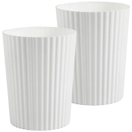JiatuA Small Trash Can Plastic Wastebasket Round Garbage Container Bin for Bathroom, Kitchen, Bedroom, Home Office, College Dorm, White 2 Pack