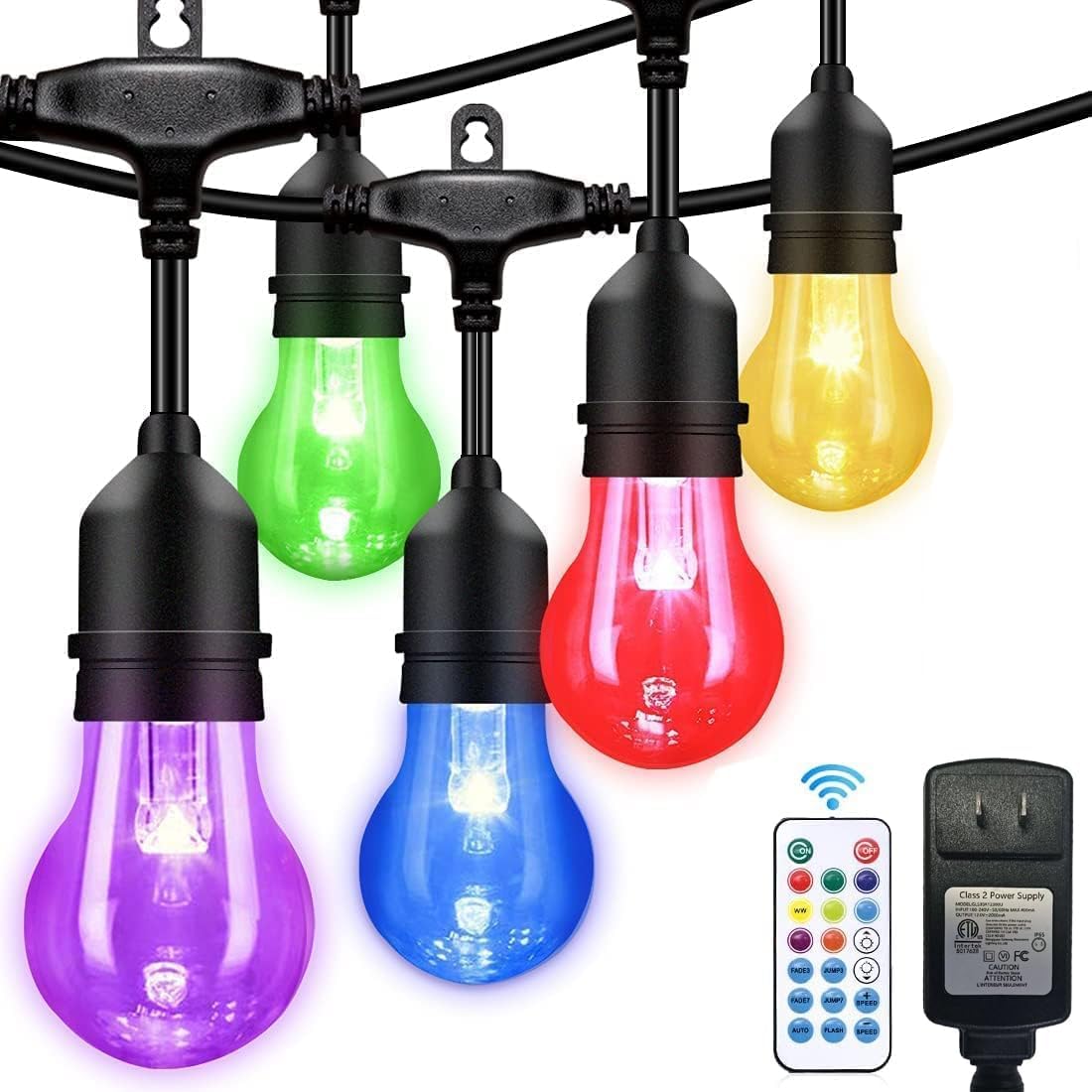 Auroraworld Outdoor String Lights RGB, 105FT LED Color Changing Patio Lights with Shatterproof Bulbs for Backyard