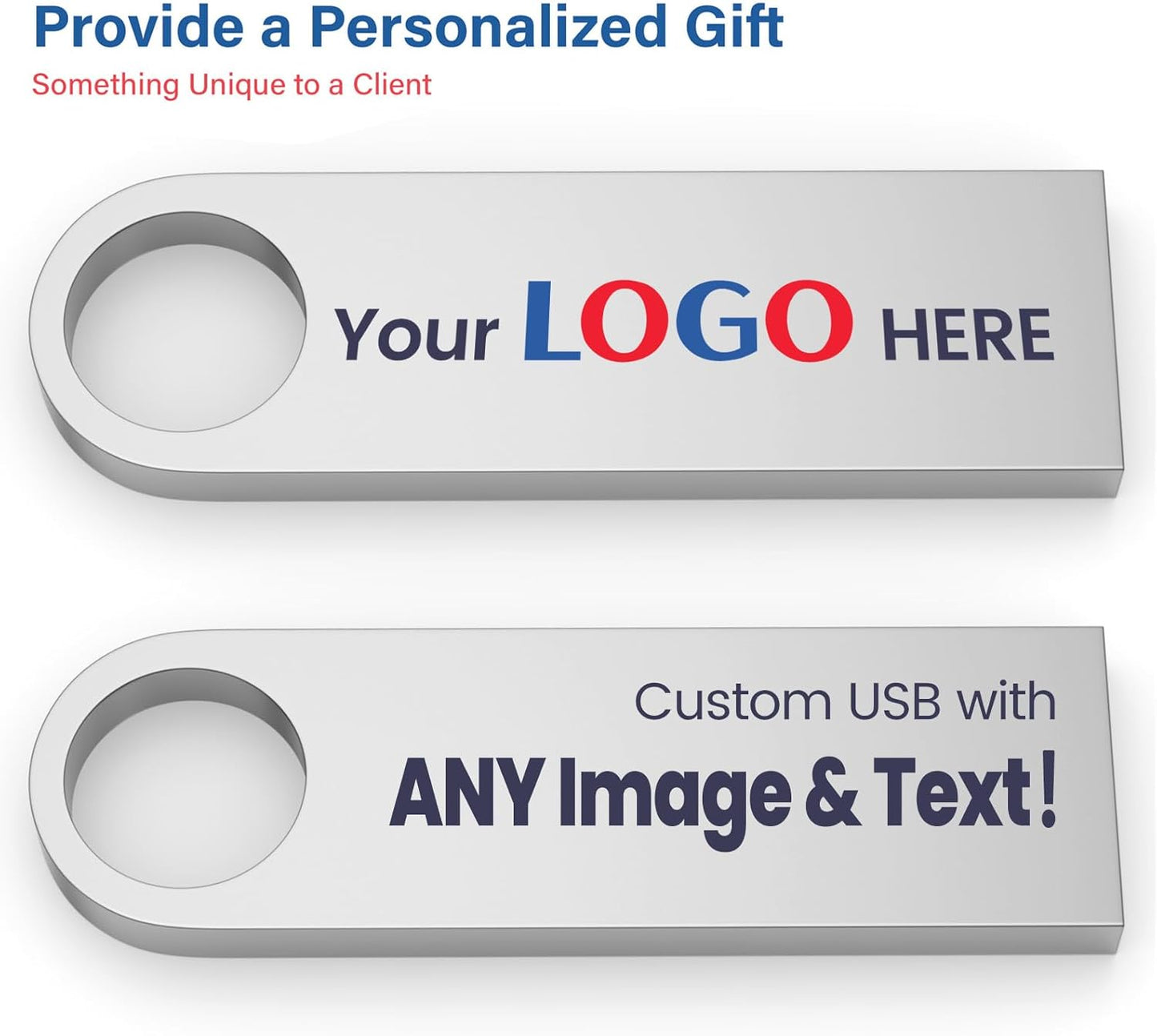 Customizable Flash Drives 2GB, Wooolken Personalized USB 2.0 Thumb Drives 10/20/50/100 Pack, Logo Pendrive Custom Memory Stick USB Engraved Logo (Metal)