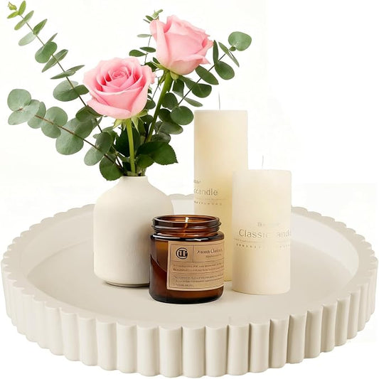 Decorative Tray for Coffee Table Decor - Resin Round Tray Stylish Coffee Table Centerpiece for Living Room Decor, Minimalist Vanity Organizer for Candles, Perfume, Bathroom & Home Styling