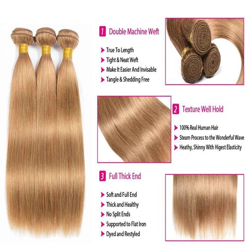 Giginger Brazilian Human Hair Bundles 22 24 26 Inch Honey Brown 27 Color Straight Bundles Human Hair Straight Unprocessed Virgin Quick Weave Hair for Black Women