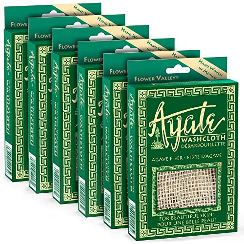 Ayate Washcloth, Exfoliating Washcloth, Agave Fiber Body & Face Wash Cloth, Body Loofah Alternative, Mold-Resistant Scrub Towel (Pack of 6)