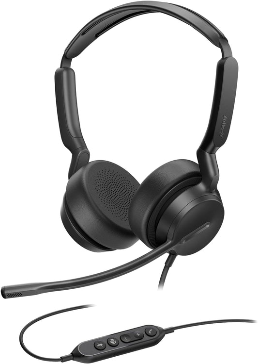 Yealink UH42 USB Headset with Microphone for PC Computer, Wired Headphones Teams Certified, Noise Cancelling Mic, in Line Control, Mute Button, Cable Length 7.05FT, All Day Comfort