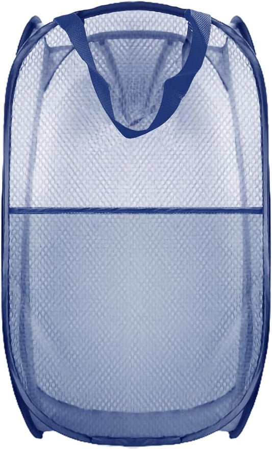 Collapsible Pop Up Laundry Hamper, Extra Large Mesh Foldable Laundry Basket, 28" x 16" x 16" (Blue)