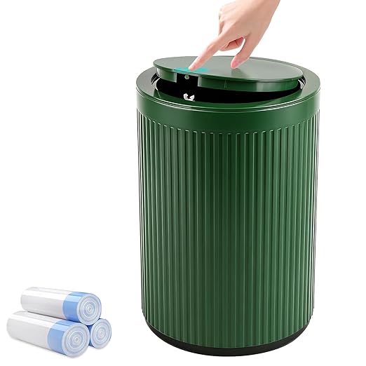JiatuA Small Bathroom Trash Can with Lid, 2.1 Gallon Garbage Can with Pop-Up Lid Trash Bin Round Wastebasket for Kitchen Bedroom Office Living Room Toilet College Dorm, Green
