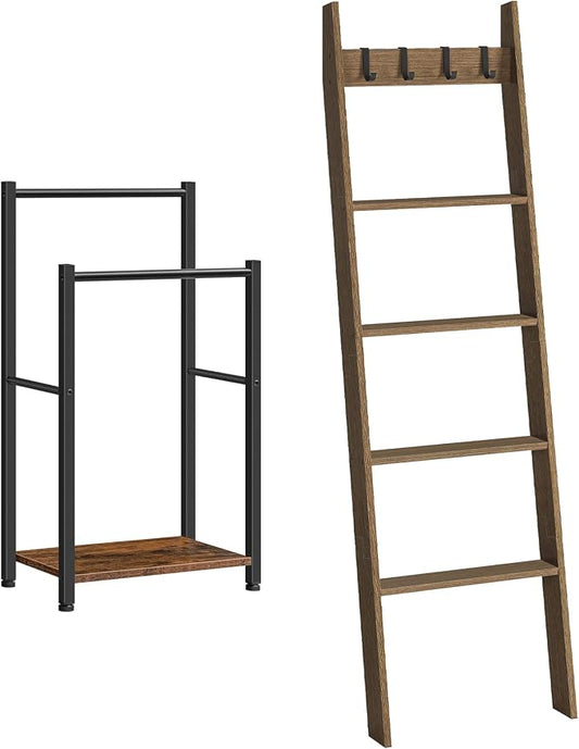 HOOBRO Blanket Ladder for Living Room and Bedroom, Standing Towel Rack, Decorative Ladder Shelf, Wall Leaning Farmhouse Blanket Storage, Towel Rack, Bathroom, 02LB01-51CJ01G1