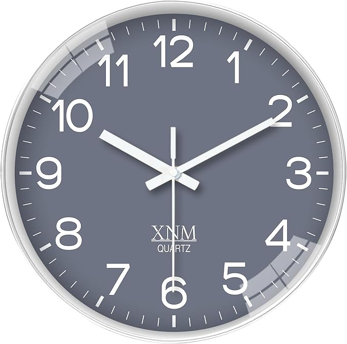 XNM Minimalist Wall Clocks Battery Operated 14 Inch Grey Wall Clock Decorative for Bedroom Office Decor Silent Wall Clock