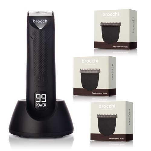 Brocchi Cutting Edge USB Waterproof Face & Body Hair Trimmer - Electric Razor for Men - Beard & Nose Hair Trimmer - Waterproof Hair Clippers - USB Charger (3x Blades)