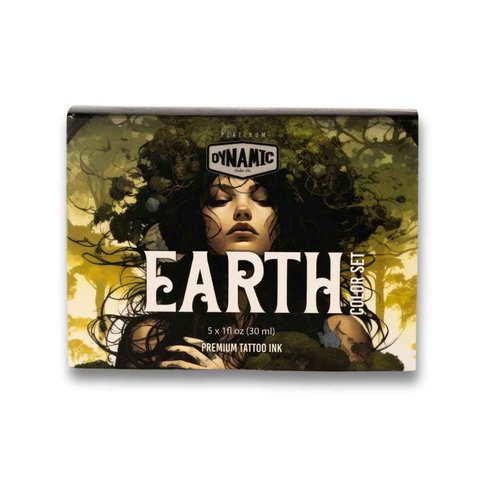 Dynamic Color Co- Earth Tattoo Ink Set - 5 Shades of Natural Brilliance: Atomic Green, Forest Green, Brown, Dark Green, and Emerald Green - Platinum Collection, Reach Compliance, Crafted in Spain