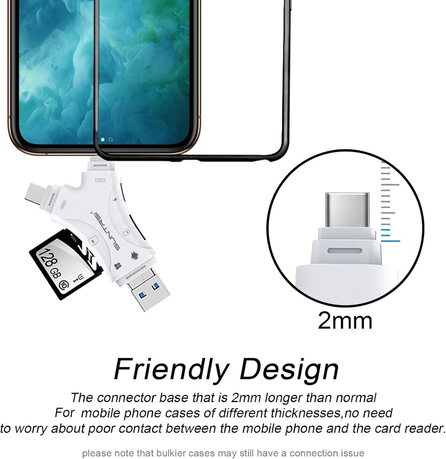 SD Card Reader for iPhone/ipad/Android/Mac/Computer/Camera,4 in1 Micro SD Card Reader Trail Camera Viewer, Portable Memory Card Reader SD Card Adapter for SD and TF Cards(White)