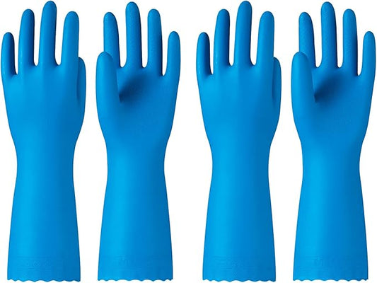 PACIFIC PPE 2 Pairs Reusable Dishwashing Cleaning Gloves with Latex Free, Cotton Lining, Kitchen Gloves, Blue, Medium