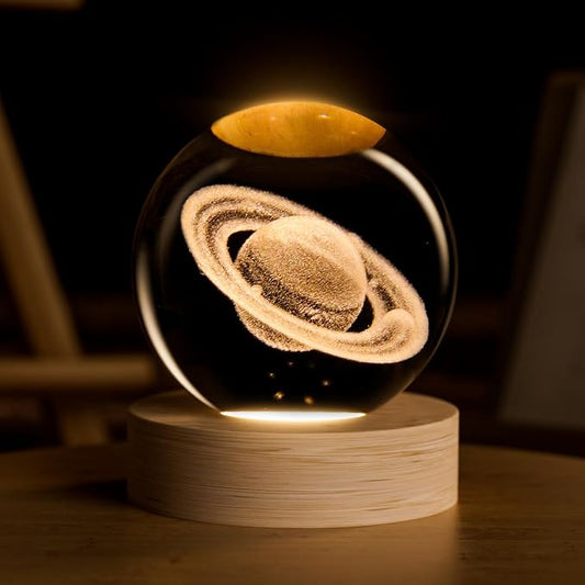 3D Saturn Crystal Ball, 2.4 inch Universe Decorative Quartz Glass Sphere, Space Astronomy Decor Display Sculpture Home Decor Gifts for Women Friends Girls