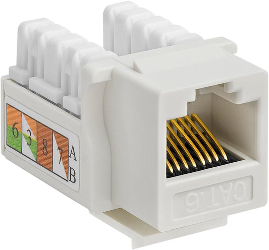 Cmple - RJ45 Keystone Jack 90 Degree Cat6 Keystone Jack Insert Punch Down RJ45 Connectors Female for Wall Plates, Patch Panels, Patch Cables, Ethernet Cables - White