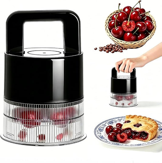 Cherry Pitter Tool, 7-in-1 Cherry Stoner with 1.5" Large Jumbo Cherry Slots | Clear Anti-Splash Pit Container, Easy Press Ergonomic Handle, Dishwasher Safe Multi Fruit Pitter for Homemade Desserts