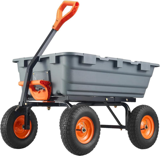 800 lbs Poly Garden Dump Cart, Heavy-Duty Wheelbarrow with 10-Inch Tires, 180° Rotating Handle, Steel Frame and Quick Release System Garden Dump Cart for Soil Plants Gardening Tools Wood