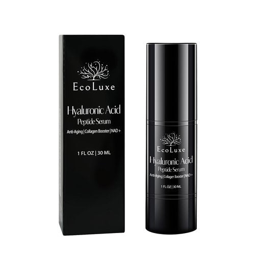 EcoLuxe Hyaluronic Acid Peptide Serum – 5x HA, NAD⁺, and Copper Peptides to Plump, Hydrate, and Firm. Boosts Radiance, Smooths Lines, and Supports Skin Renewal – Clean Vegan Formula