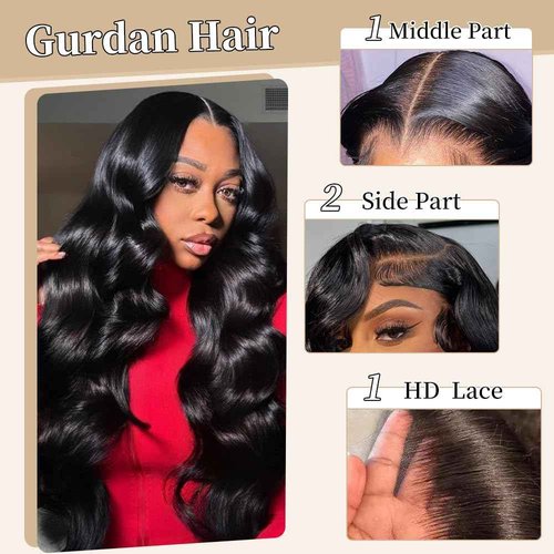 Gurdan 13x6 Lace Front Wigs Human Hair 200 Density Body Wave Lace Front Wigs Human Hair Pre Plucked Glueless Wig HD Lace Frontal Wigs Natural Color 26 Inch