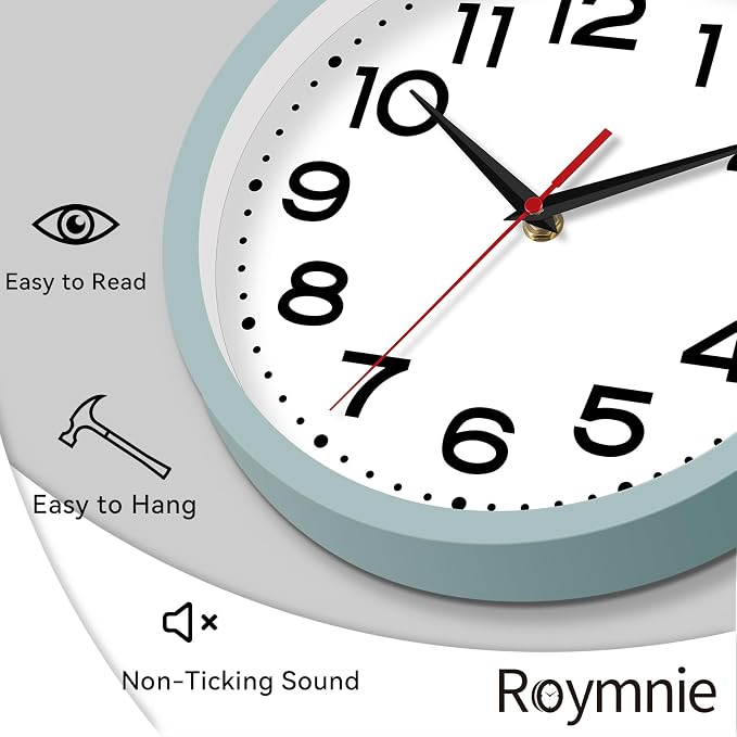 Roymnie Wall Clock Silent Non-Ticking Modern Clock Battery Operated 8 Inch Small Classic Analog Decorative for Kitchen, Bathroom, Office, Bedroom, Home(Blue Gray)