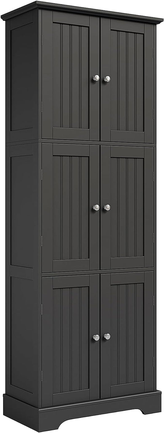 ChooChoo Tall Bathroom Storage Cabinet with 6 Doors, Freestanding Floor Cabinet with Adjustable Shelves, Black Pantry Cabinet for Bathroom, Kitchen, Laundry Room