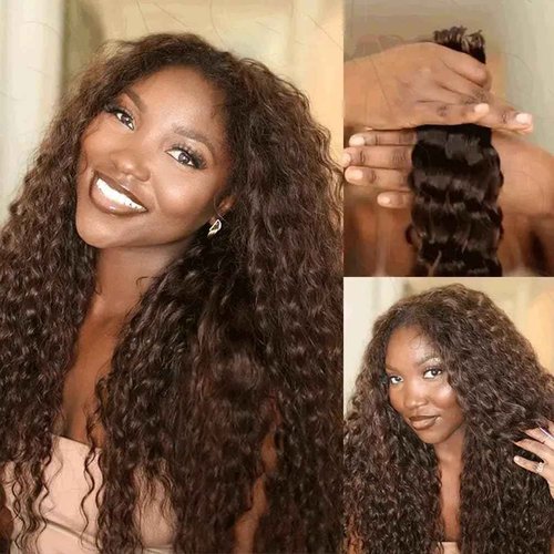 QVR Water Wave Crochet Hair Natural Black Machine Made Feather Human Hair Extension 16 inch 56 Gram Per Pack Dark Brown Color