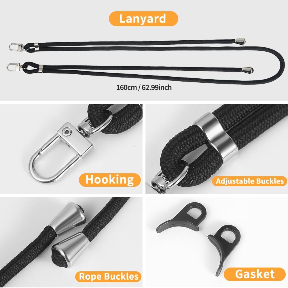 for iPhone 14 Pro Max Case with 62.99 inch Lanyard, Classic Clear&Black Magnetic Phone Case, Drop&Shockproof Protection Cases, Phone Holder Lanyard, Compatible with Magnet Accessory