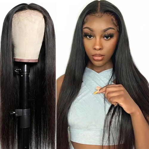 DELHELHAIR 28Inch Straight 4x4 Lace Front Wigs for Black Women Glueless Human Hair Wear and Go Brazilian Virgin HD Transparent Lace Closure Wigs Pre Plucked with Baby Hair