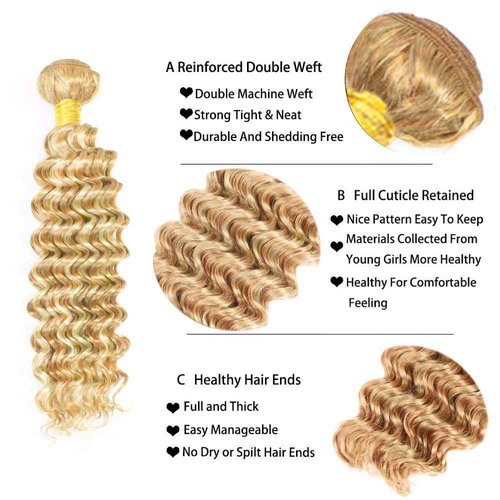 24 26 28 inch Blonde Bundles Human Hair 613 Deep Wave Bundle P27/613 Wet and Wavy Bundles Two Tone 613 and #27 Color
