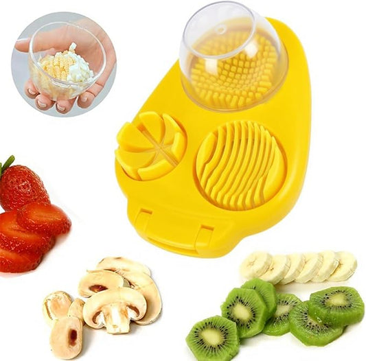 3 In 1 Egg Slicer for Hard Boiled Eggs,3 Slice Modes Egg Cutter,Stainless Steel Dicer for Strawberry Mushroom Grape Cherry, Multifunctional Food Cutter Slicer for Home Kitchen Chopper Gadgets (Yellow)