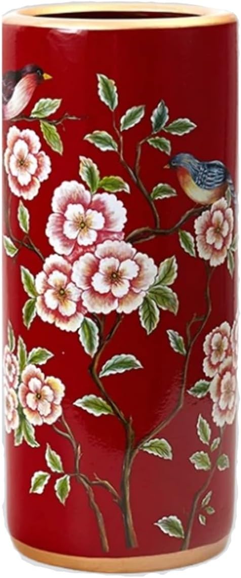 Ceramic Umbrella Stand Umbrella Holder for Entryway Hand-Made Umbrella Stand Barrels Umbrella Holder Cane Floor Standing Vase Ceramic Storage Bucket for Home Office Entrance Indoor.(Red 201)