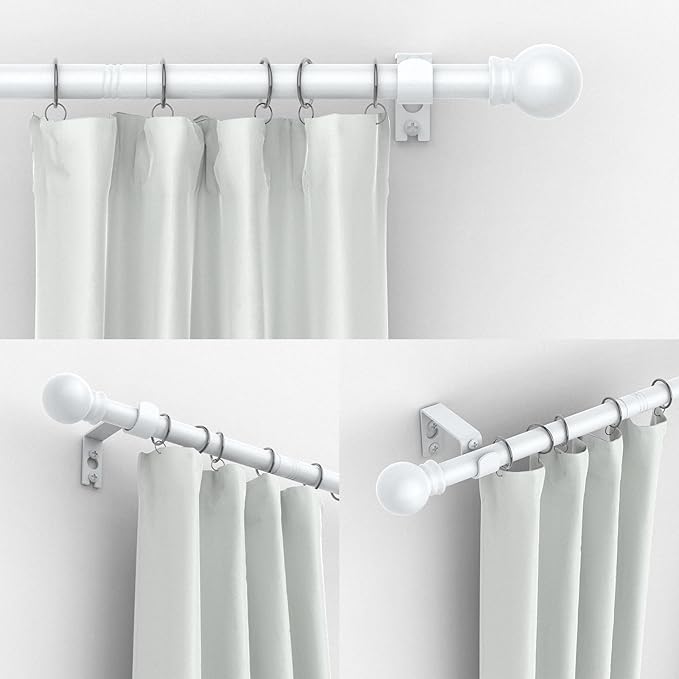 Thestoa Curtain Rods for Windows 30-46 Inch, 5/8" White Curtain Rods, Stainless Steel Small Curtain Rod for Bedroom, Living Room,Kitchen,Farmhouse, Outdoor Curtain rod White