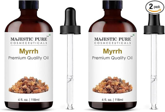 Majestic Pure Essential Oil with Glass Dropper - 100% Pure and Natural - Essential Oils for Diffuser, Aromatherapy, Soap and Candle Making, Myrrh Essential Oil, Myrrh Oil, 4 Fl Oz (Pack of 2)