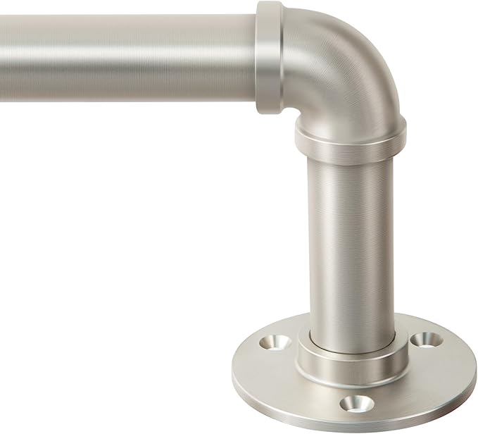 Zeerobee Curtain Rods for Windows 32 to 48, 1 Inch Industrial Wrap Around Brushed Nickel Curtain Rod, Indoor/Outdoor Room Divider Adjustable Drapery Pole, 32"-48"