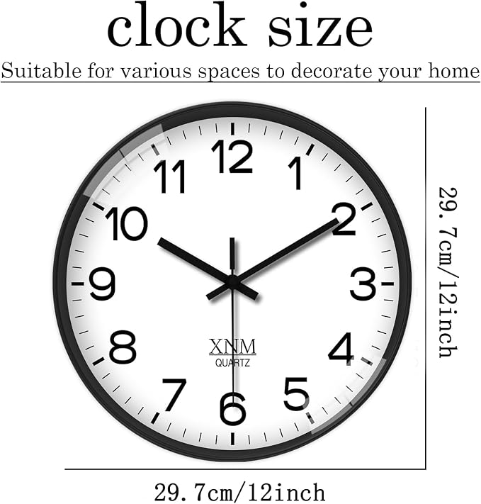 XNM Minimalist Wall Clocks Battery Operated 12 Inch Classic White Analog Wall Clock for Living Room Bedroom Round Silent Wall Clock