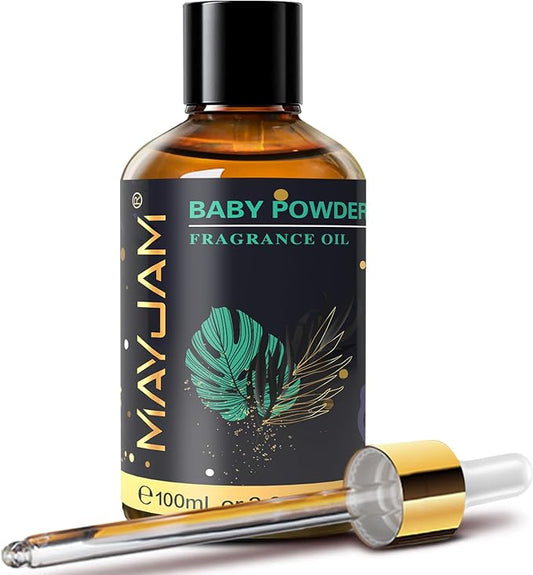 MAYJAM 100ML/3.38FL.OZ Baby Powder Fragrance Oils with Glass Dropper, Essential Oils for Diffusers, Long Lasting Scented Oils for Soap Candle Making