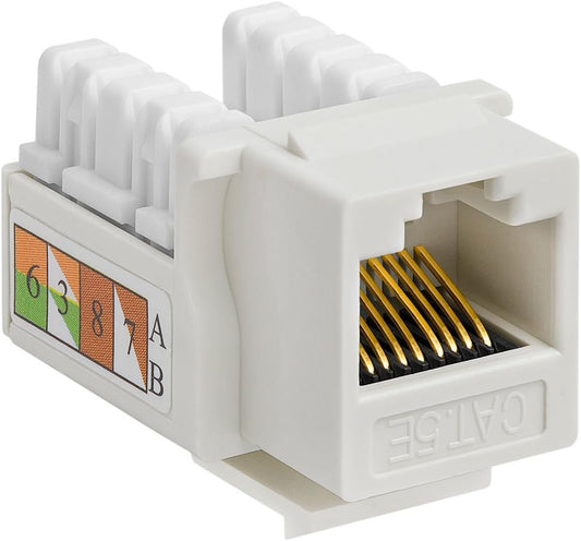 Cmple - RJ45 Keystone Jack 90 Degree Cat5e Keystone Jack Insert Punch Down RJ45 Connectors Female for Wall Plates, Patch Panels, Patch Cables, Ethernet Cables - White
