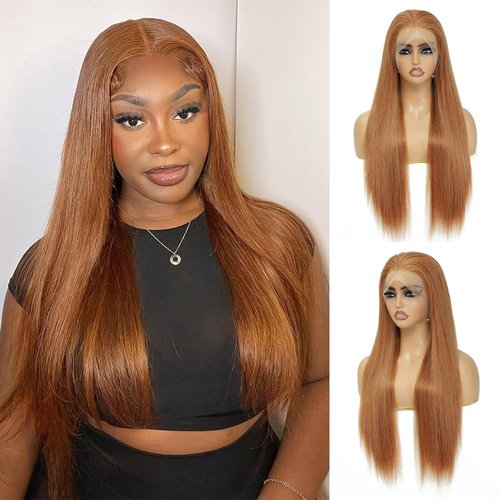 ijoy Light Brown 180% Density 13x4 Lace Front Wigs Human Hair Ginger Brown Straight Wig Pre Plucked with Baby Hair For Women 16 Inch