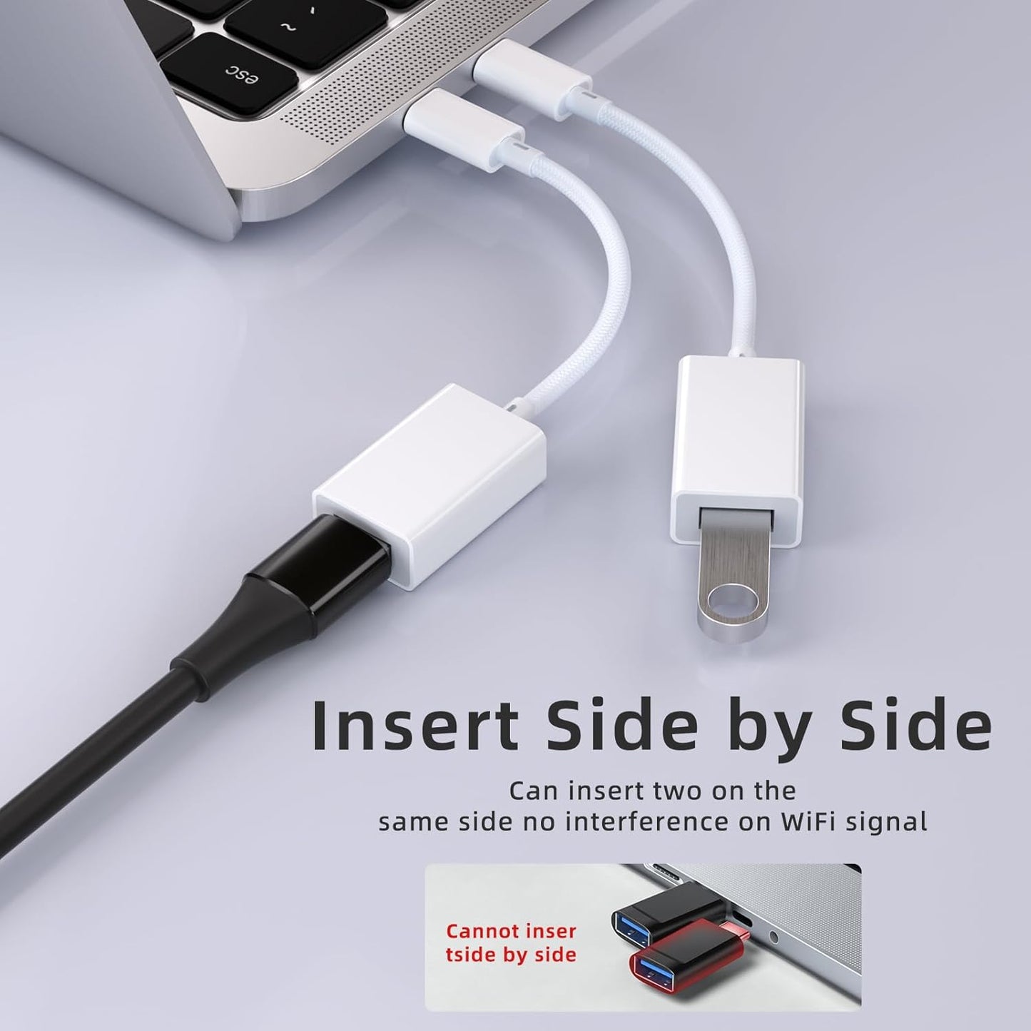 USB C to USB 3.0 Adapter [2 Pack], USB C Male to USB Female OTG Cable Thunderbolt3 to USB Adapter Compatible with MacBook Pro/Air, iPhone 16 Pro Max/16 Plus/16/15, Galaxy S24/S23/S22/S21