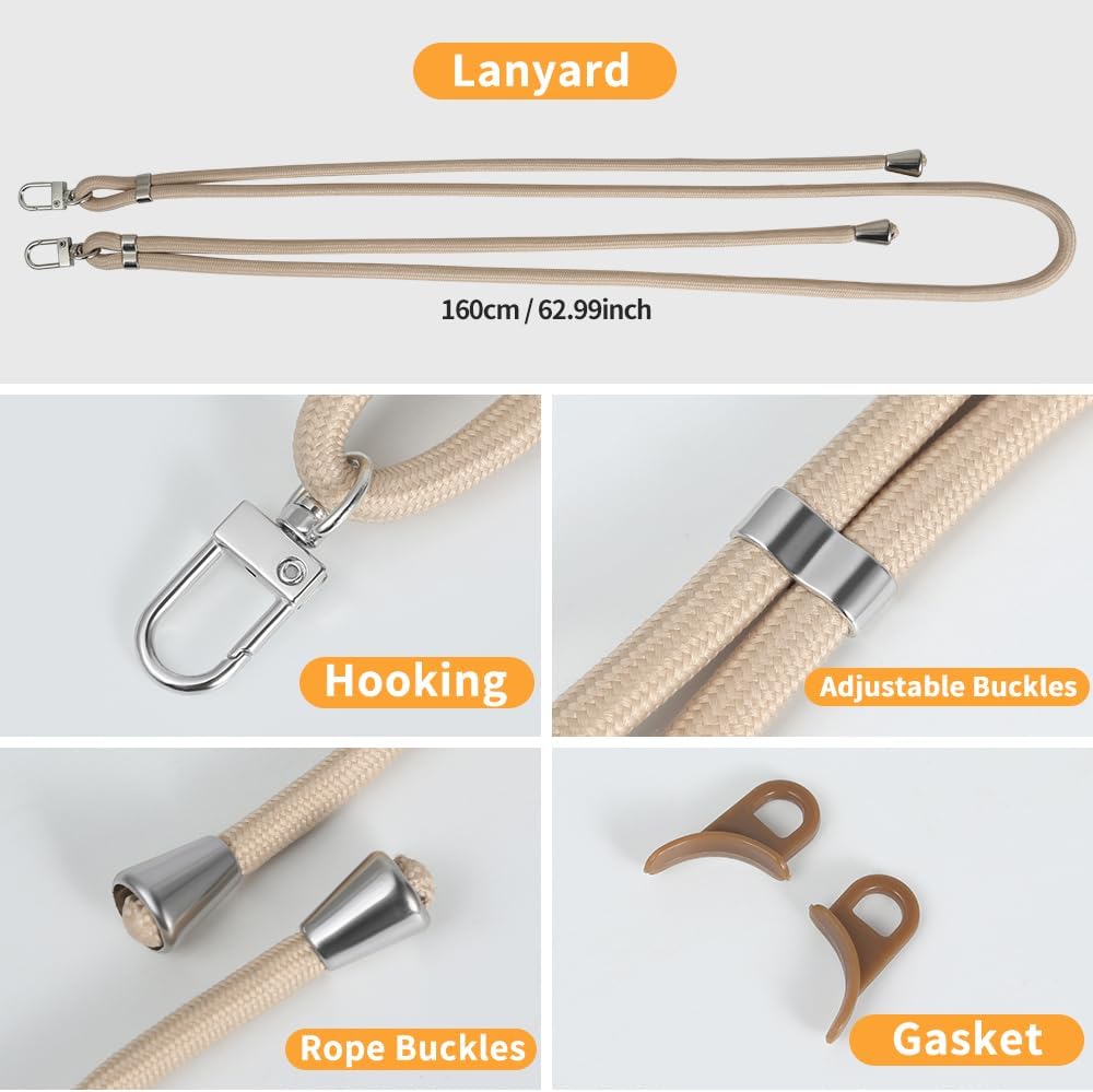 for iPhone 16 Case with 62.99 inch Lanyard, Classic Clear&Brown Magnetic Phone Case, Drop&Shockproof Protection Cases, Phone Lanyard for Around The Neck, Compatible with Magnet Accessory